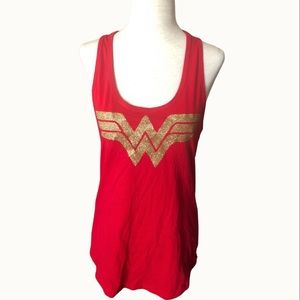 Lofi Wonder Woman‎ Bride Red Gold Glitter Tank L